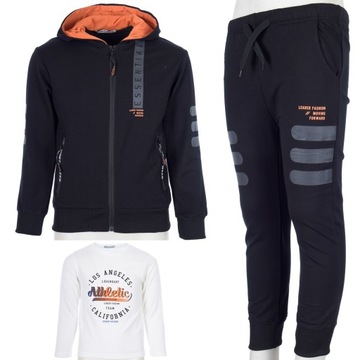 KOMPLET DRESOWY WB3272-P8 DRESY CHŁOPIEC 3-CZĘŚCIOWY ŚCIĄGACZE 122/128