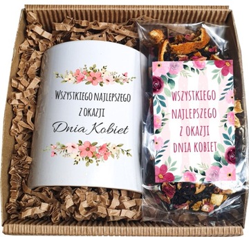 PREZENT NA DZIEŃ KOBIET KUBEK HERBATA ZESTAW BOX