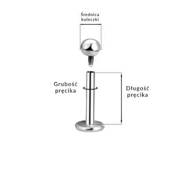 Kolczyk Srebrny LABRET z kulką GW. Stal Chirurgiczna 316L Rozmiar 1,2/8/3