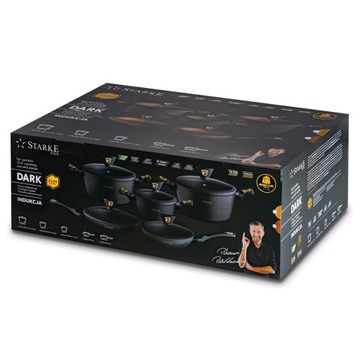 НАБОР ГОРШКОВ индукционный набор МРАМОРНЫЕ ЦВЕТЫ ПРЕМИУМ 10 шт. Темное Золото