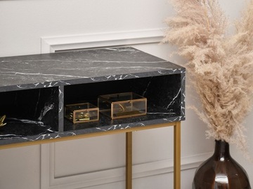 МРАМОРНАЯ КОНСОЛЬ FRIDA 80 СМ С ПОЛКОЙ 2 НЕФА, ЗОЛОТЫЕ НОЖКИ ДЛЯ ХАЛЛЕИ