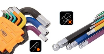 NEO KLUCZE IMBUSOWE DŁUGIE Z KULKĄ KOLOROWE IMBUS 09-512