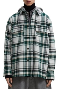 Bluza z kapturem koszulowa w kratkę Zara zielona r.L