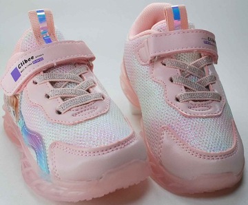 РОЗОВЫЕ КРОССОВКИ, AIR, ДЕТСКАЯ обувь для девочек, СВЕТЯЩИЕСЯ, липучка, размер 26