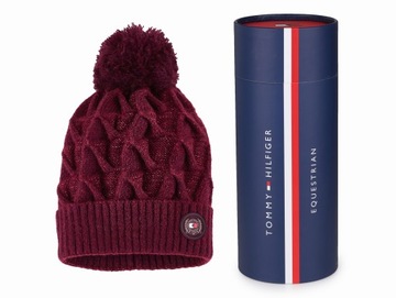 Czapka Tommy Hilfiger WOMEN POM POM BEANIE DEEP BURGUNDY PUDEŁKO