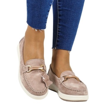 DAMSKIE MOKASYNY ZE SKÓRY PÓŁBUTY PLATFORMA TAUPE BEŻOWE ZAMSZOWE