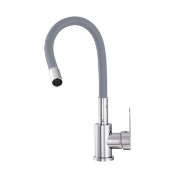 КУХОННЫЙ Смеситель для мойки СЕРЫЙ ГИБКИЙ ИЗЛИК 360° ГИБКИЙ ХРОМ