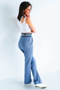 Bawełniane damskie spodnie z szeroką nogawką Dzwony guma w pasie M