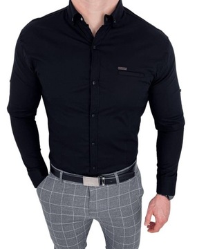Czarna koszula z kolnierzem slim meska 2967 XXXL