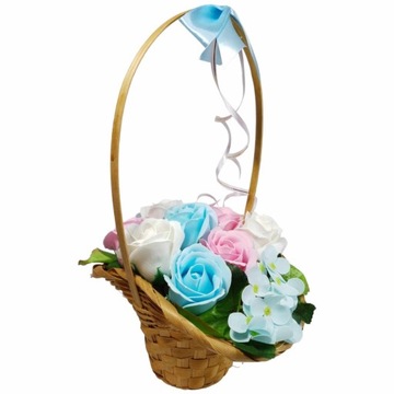Bukiet kosz z kwiatami mydlanymi róże mydlane flower box topper do wyboru