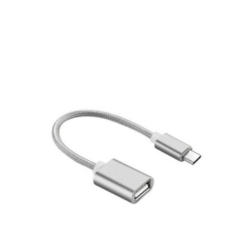 Adapter przejściówka USB Typ C USB-C HOST USB USB-A na kablu OTG srebrny