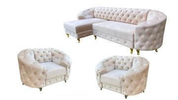 ZESTAW WYPOCZYNKOWY NAROŻNIK Z FOTELAMI GLAMOUR PIKOWANY FUNKCJA SPANIA