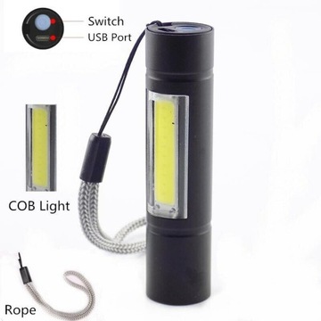 MINI LATARKA TAKTYCZNA LED COB ZOOM USB