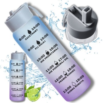 MOTYWACYJNA BUTELKA DO PICIA WODY SZKLANA NIEBIESKA BIDON ZE SŁOMKĄ 1l