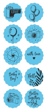 Naklejki NIEBIESKI APARACIK rękodzieło babyshower scrapki komplet 10 sztuk