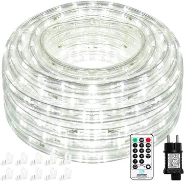 WĄŻ ŚWIETLNY NA ZEWNĄTRZ LED 240 DIOD LED OŚWIETLENIE ZIMNA BIEL 10 METRÓW