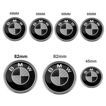 7 szt. BMW Emblemat / Czarny Włókno Węglowe 82+82