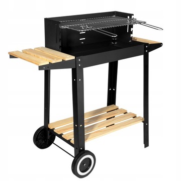 GRILL WĘGLOWY OGRODOWY NA KÓŁKACH Z PÓŁKAMI RUSZT 4 POZIOMY DUŻY GRIL BBQ