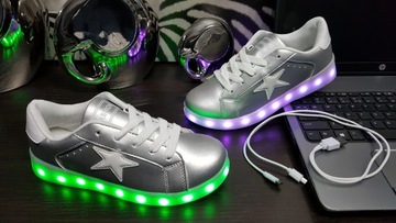 Спортивные кроссовки со светодиодной подсветкой GLOWING SILVER/W-STAR USB 39