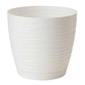 Doniczka z podstawką okrągła 19 cm SAHARA biała