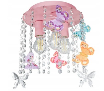 LAMPA WISZĄCA ŻYRANDOL KRYSZTAŁKI MOTYLEK 3 RÓŻOWA