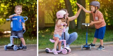 ТРЕХКОЛЕСНЫЙ ДЕТСКИЙ САМОКАТ, СБАЛАНСИРОВАННЫЙ СВЕТОДИОДНЫЙ САМОКАТ 3-в-1 СО СВЕТЯЩИМИСЯ КОЛЕСАМИ