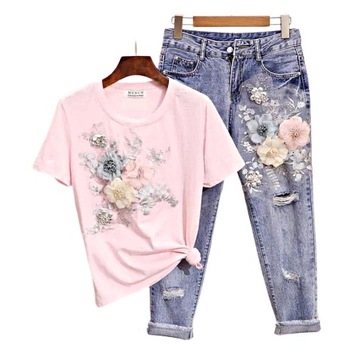 MD spodnie jeansy Boyfriend kwiaty S/36