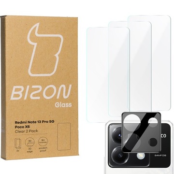3x Szkło hartowane + szkło na aparat BIZON do Poco X6/Redmi Note 13 Pro 5G