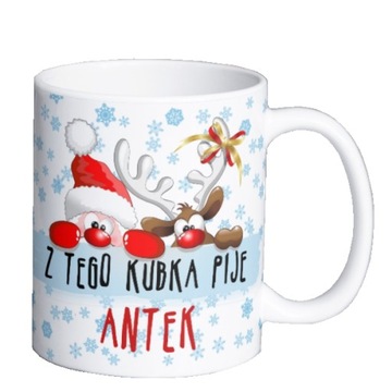 ŚWIĄTECZNY KUBEK mikołajki NA PREZENT Z ŚWIĄTECZNYM NADRUKIEM + imię wzory