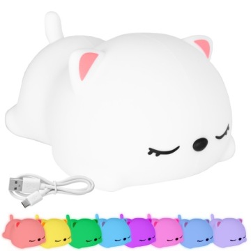 Нічник для дітей кольорова силіконова котик LED RGB USB 16 кольорів