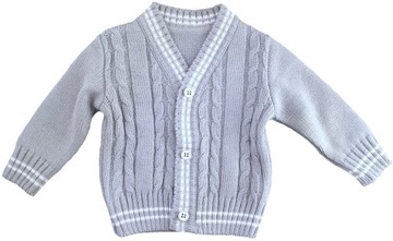 SWETEREK 68 cm 4-6 m jasnoszary chłopięcy Chrzest