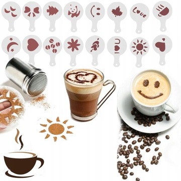 SZABLONY DO DEKORACJI OZDOBY KAWY NAPOJÓW CIAST DESERÓW BARISTA 16 szt #62
