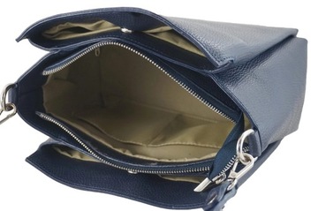 Итальянская женская кожаная сумка-саквояж на широком ремешке - Темно-синий