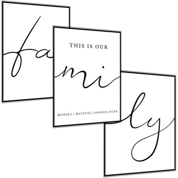 3 x PLAKAT 40X50 FAMILY RODZINA DOM MIŁOŚĆ IMIONA NAPIS DZIEŃ KOBIET