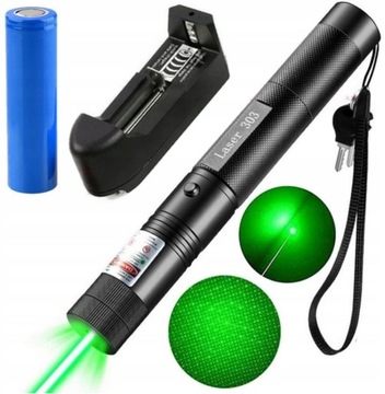 Wskaźnik Laserowy Mocny Laser Zielony do Prezentacji Smycz Przejściówka