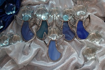 Aniołki witrażowe Tiffany ZESTAW 5szt. Niebieskie