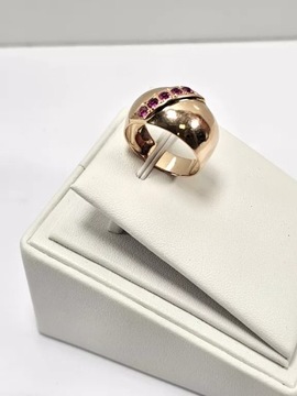 CIEKAWY ZŁOTY PIERŚĆIONEK 583 SYNT. RUBINY R22 6,28G