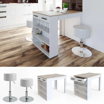 STÓŁ BAROWY REPOSE BIAŁ/SONOMA Z 2 STOŁKAMI VICCO