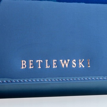 PORTFEL DAMSKI SKÓRZANY Betlewski niebieski lakierowany duży RFID prezent