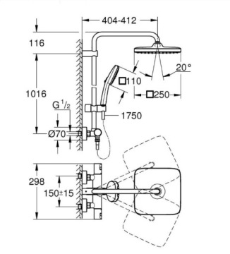 Душевая система VITALIO COMFORT 250 с термостатом Grohe 26696001