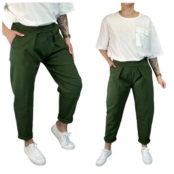 WŁOSKIE SPODNIE CASUALOWE NA GUMCE WISKOZA KHAKI UNI PLUS SIZE 44-52