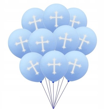 BALONY 10 SZT KOMUNIA ŚWIĘTA CHRZEST KRZYŻ błękit