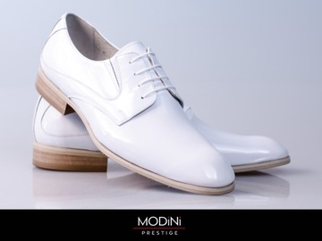 Unikalne białe lakierki męskie - eleganckie buty wizytowe MODINI T7 44