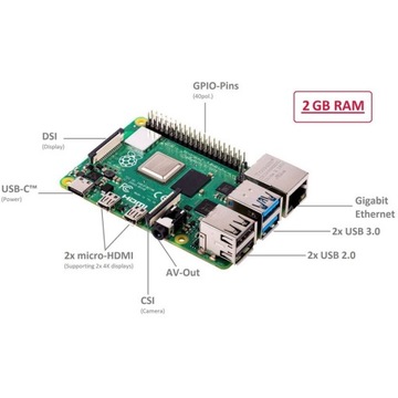 Raspberry Pi WiFi Bluetooth mikrokomputer 4x 1.5 GHz 2 GB RAM HDMI 4K