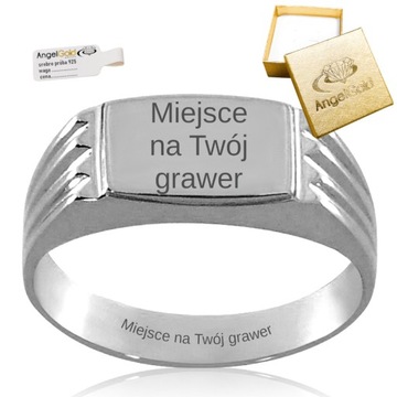 SREBRNY SYGNET MĘSKI Z NACIĘCIAMI PR 925 GRAWER
