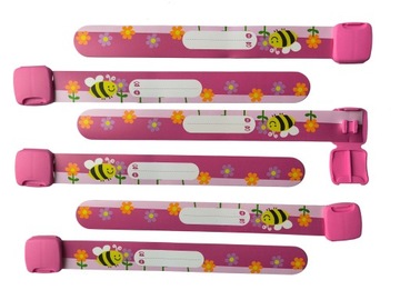 6 szt. OPASKA informacyjna na rękę DZIECKA nr tel (opaska BEZPIECZEŃSTWA)