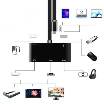 АДАПТЕР-ХАБ 5 В 1 USB USB-C HDMI VGA МИНИ-ДЖЕК 3,5 ММ АДАПТЕР 3.0 PD 4K