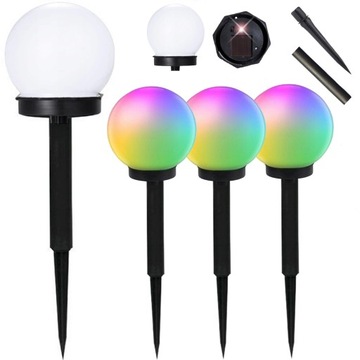 LAMPA WBIJANA KOLOROWA LAMPY OGRODOWE SOLARNE KULE DO OGRODU 4SZT SŁONECZNA