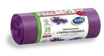 Worki na śmieci z taśmą LAWENDOWE 35L 15sztuk