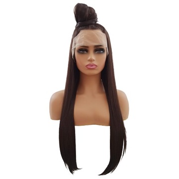 Peruka LACE FRONT brąz brązowa 40/55/80 cm peruki brązowe + czepek GRATIS